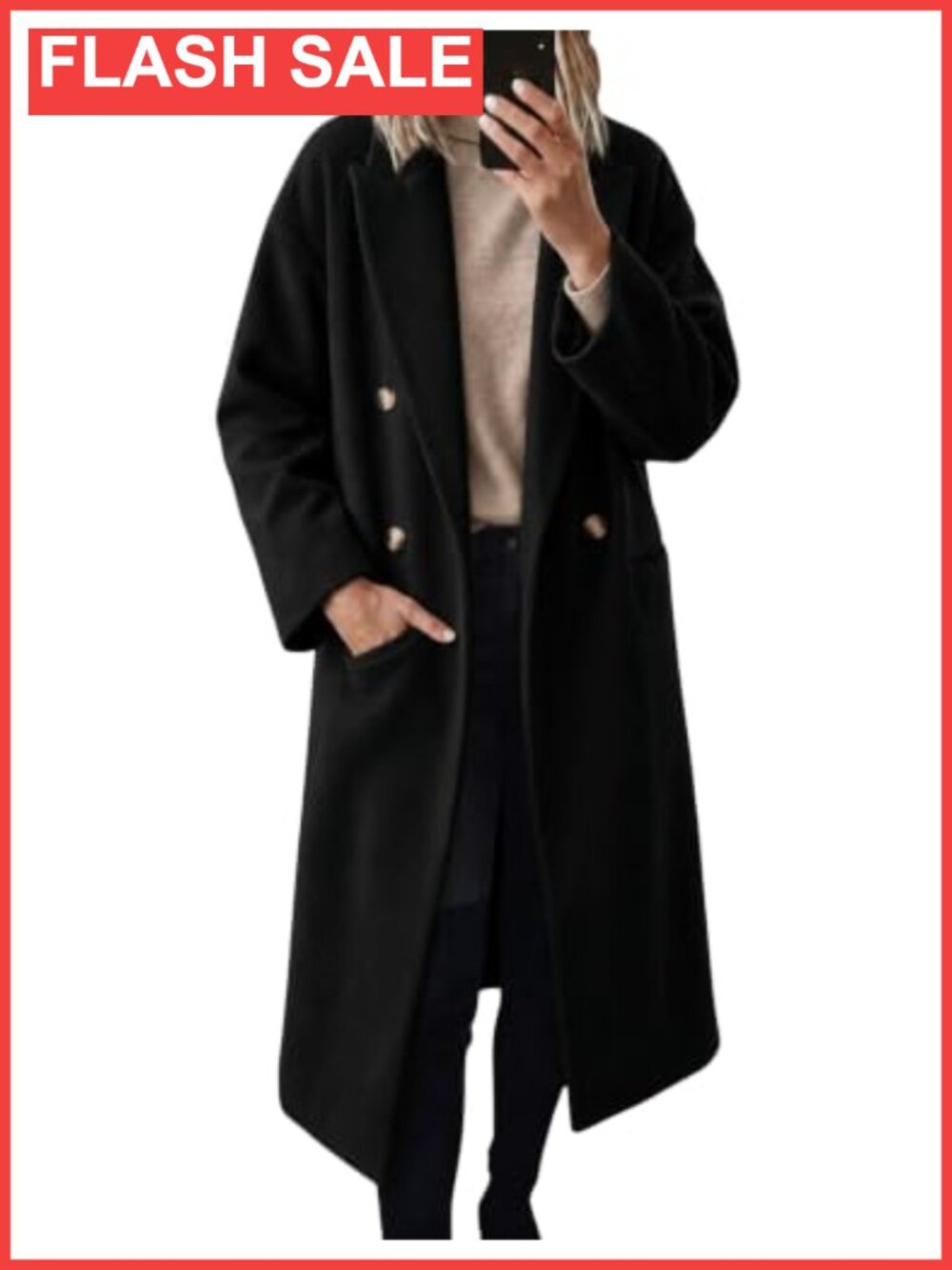 Double Breasted Wool Blend Trench Coat Long Sleeve Notch Lapel